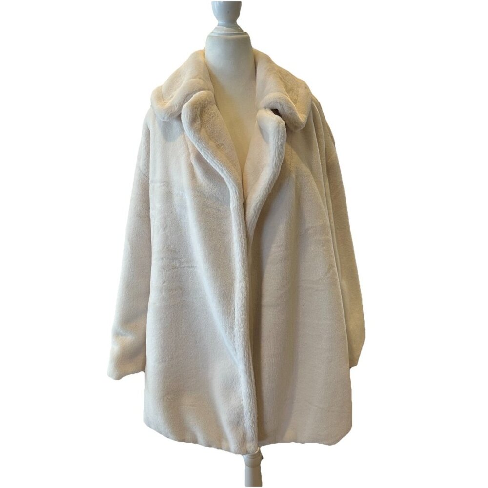 Jayley Collection White Faux Fur Teddy Jacket Womens Coat One Size Soft
